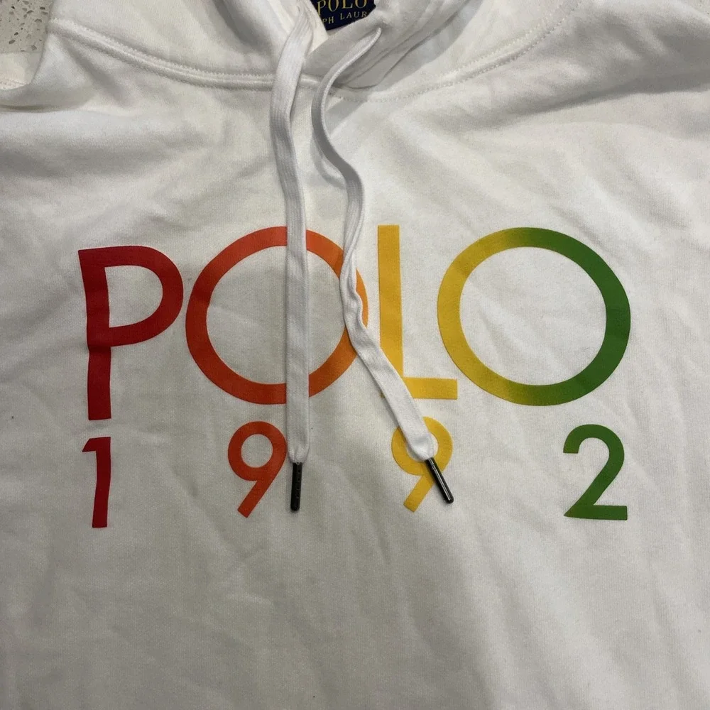 Polo Ralph Lauren Hoodie‎ Mens Large White POLO 1992 Graphic Pullover Sweatshirt